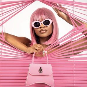 NWT A Lxrds Playground baby pink Xoe aqua trim gunmetal hardware mini bag